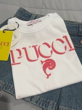 Emilio Pucci White Tee with Pink Logo